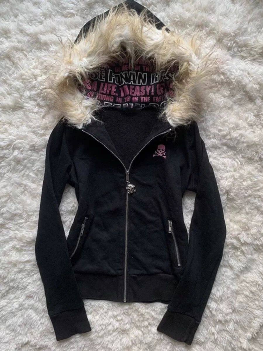 Skull gothic cardigan letter black hooded sweatshirt y2k japanese
