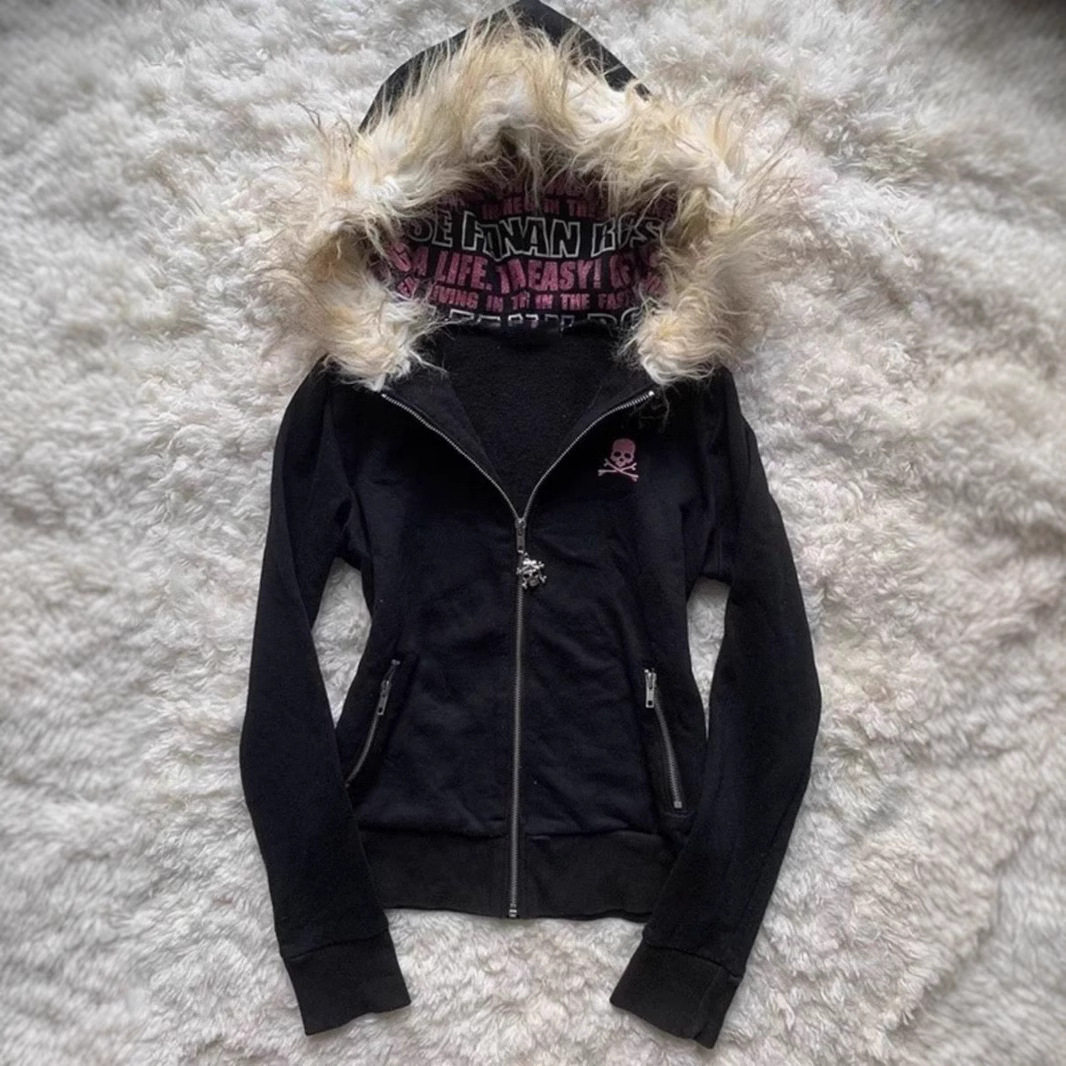 Skull gothic cardigan letter black hooded sweatshirt y2k japanese