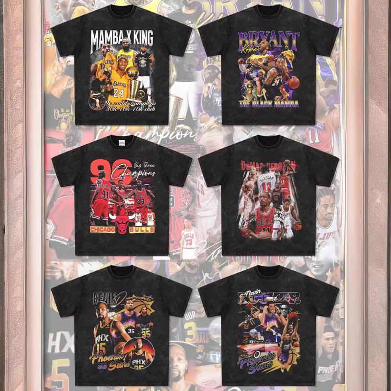 Clarkson Curry Kobe Irving James Morant American Star T-Shirt Retro Print Washed Short Sleeve