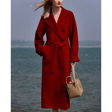 Riz red high-end double-sided cashmere coat, women's shoulder length, autumn and winter thickened, this year's popular high-end jacket