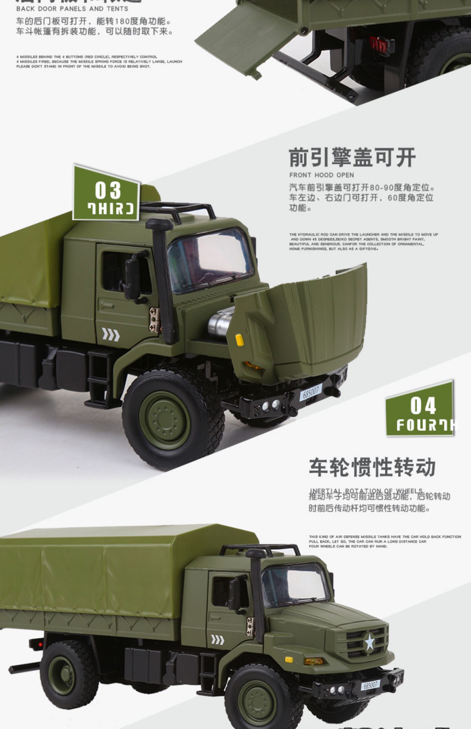 Hợp kim mô phỏng xe tải quân sự mô hình vận chuyển cậu bé bộ sưu tập đồ chơi trang trí quân sự off-road xe không điều khiển từ xa - Chế độ tĩnh mô hình xe toyota