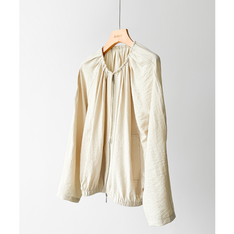 Real Silk Material! 19mm Silk Brocade Bubble Crepe! Silk Pleated Texture Bud Collar Drawstring Jacket for Spring
