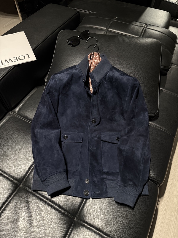 Elegant Old Money Style Rrl A1 Pilot Classic Jacket Imported Mixed Blue/Green Suede Leather Short Men's Leather Jacket Trendy