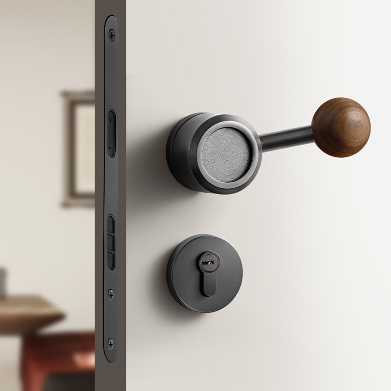 中世風の寝室のドアロック、家庭用木製ドア、クルミ材のドアロック、磁気式サイレント屋内ルームレトロドアハンドル