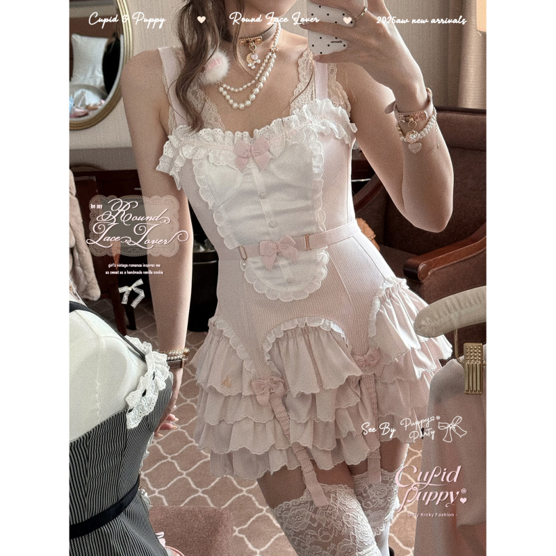 Round Lace and Sweet Cream, Vintage-Style Lace Striped Camisole, Original Design by Puppy Cupid