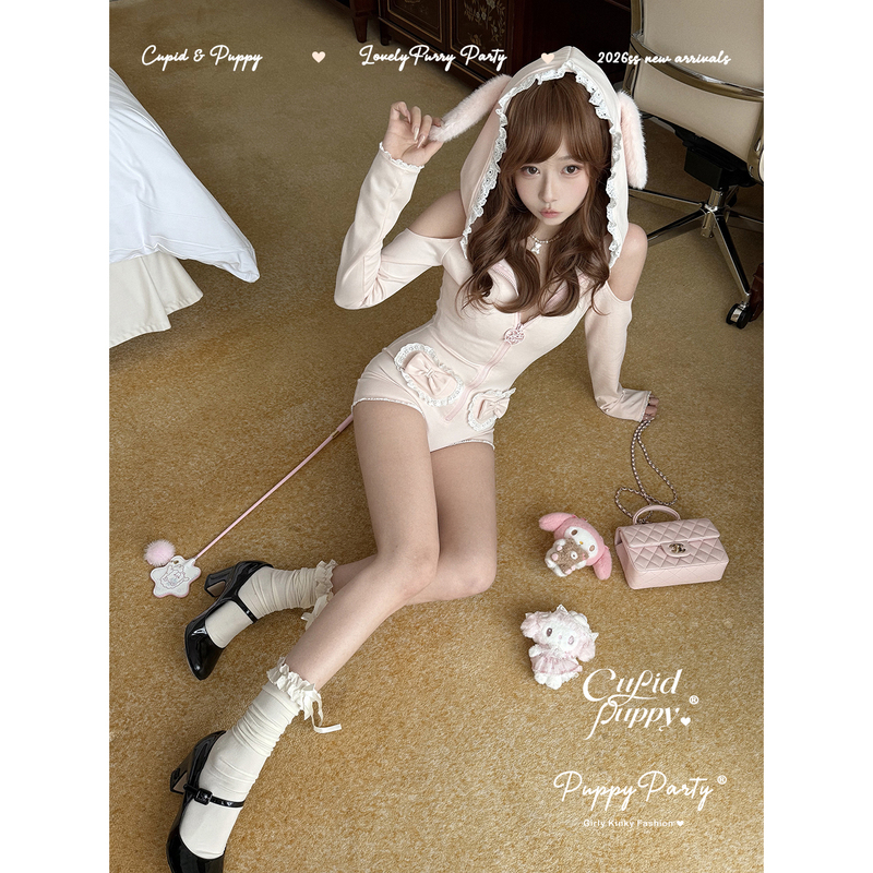 Transform into a Poodle~ Spring and Summer Off-The-Shoulder Comfortable Cotton Jumpsuit, Original Design by Puppy Party