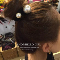 Small fragrant style simple Joker big pearl hair rope Hairband head rope nail beads no seam leather band Korean hair accessories women