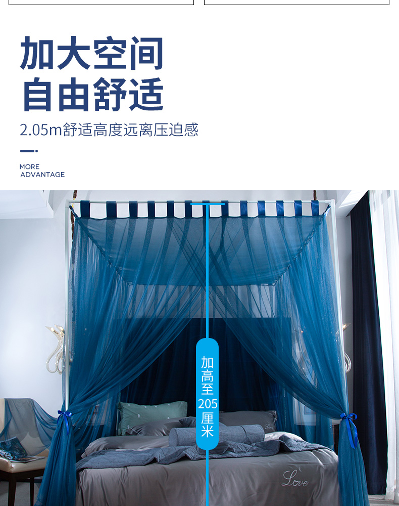 Cửa lưới chống muỗi Nhà ngủ Bắc Âu 幔 đơn giản ba khung cửa sàn mã hóa dày lưới vuông trên cùng 1,51,8m - Lưới chống muỗi màn khung gấp gọn thông minh
