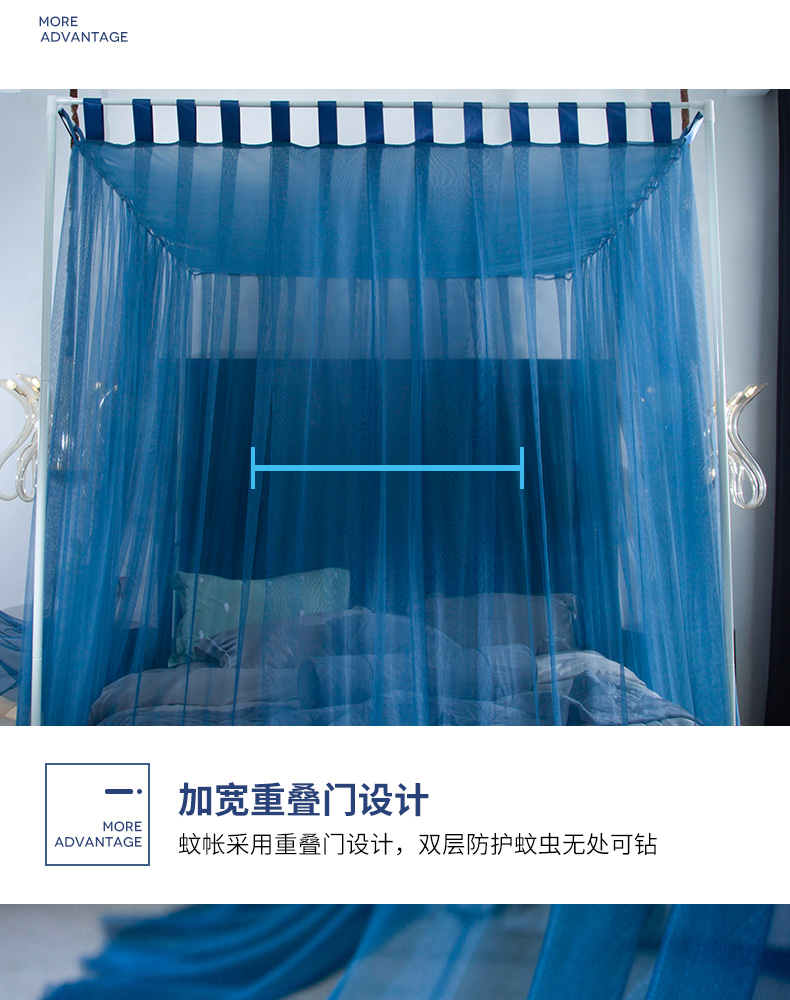 Cửa lưới chống muỗi Nhà ngủ Bắc Âu 幔 đơn giản ba khung cửa sàn mã hóa dày lưới vuông trên cùng 1,51,8m - Lưới chống muỗi màn khung gấp gọn thông minh