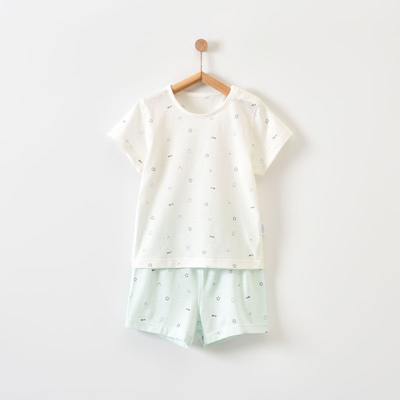 Multi-Rabbit Baby clothes Summer thin One year old Toddler Summer dress Pure cotton cover Shoulder Open Short Sleeve Shorts Suit