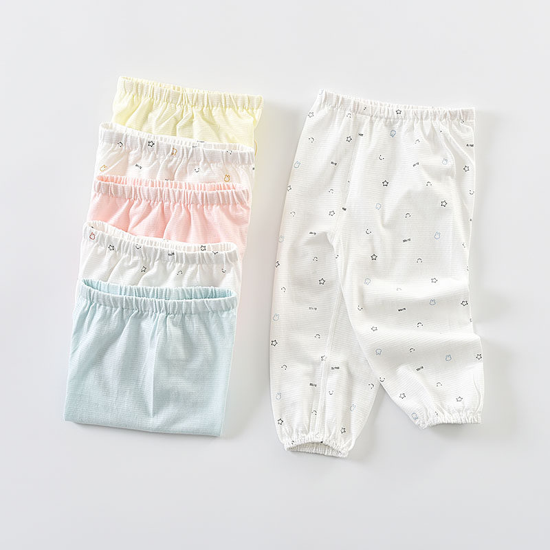 Multi-to-rabbit baby mosquito-proof pants Summer thin pure cotton light cage pants male and female baby air-conditioned room long pants to open crotch