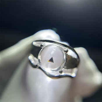 Natural crystal all-inclusive rare triangular tetrahedron sphalerite crystal strange stone ball 8mm silver inlaid ring