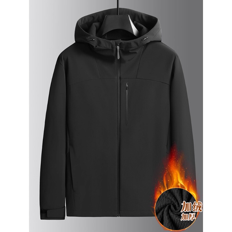 Pierre Cardin Outdoor Windproof Jacket Men's Large Size Hooded Casual Autumn and Winter Plus-Size Fleece Softshell Jacket