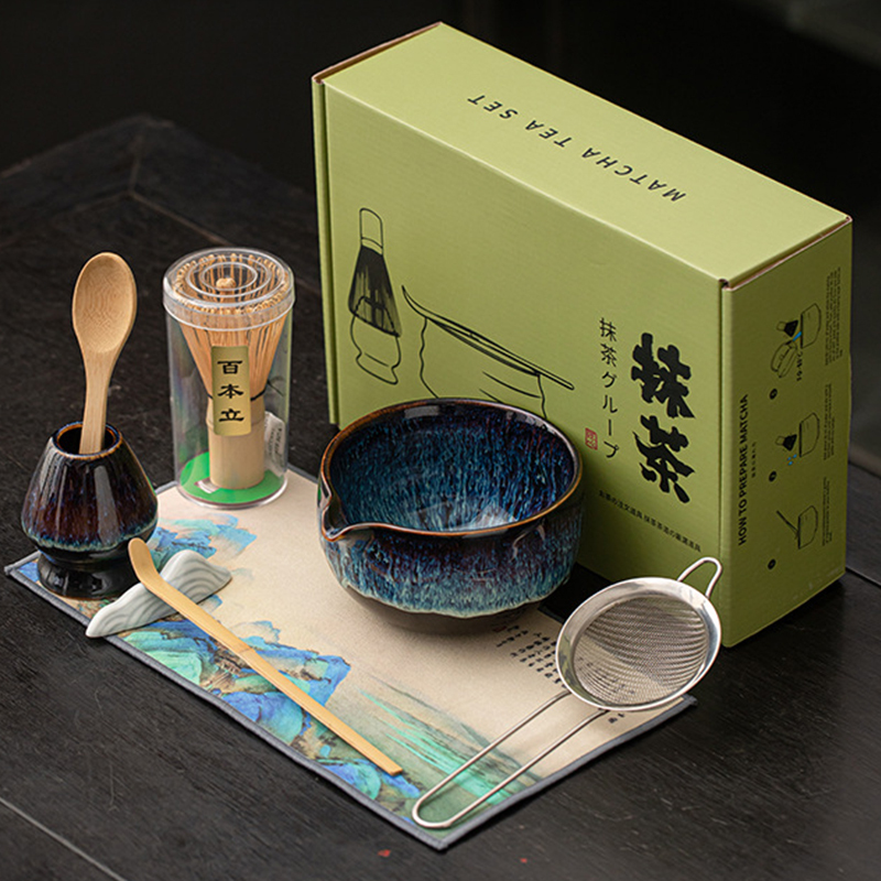Japanese Matcha Bowl Eight-Piece Set Ceramic Matcha Making Set Tea Whisk Bamboo Matcha Brush Tea Ceremony