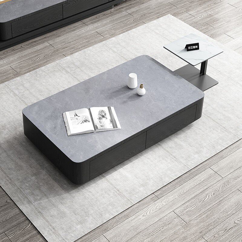 Rock plate tea table minimalist modern size family style Living room Home Creative square-style Tea Table TV Cabinet Combo