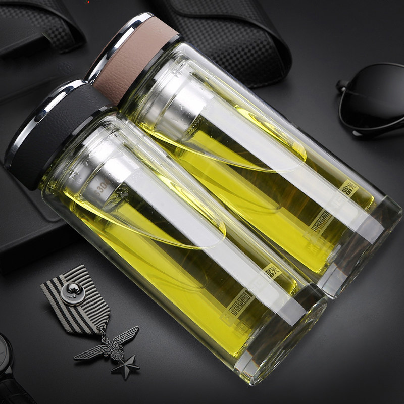 Rich Light Double Layer Transparent Glass Cup Creative Cup Portable Filter Tea Cup Office Custom Home Water Cup Gift Cup