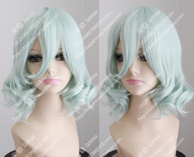 Harajuku Light Cyan Aqua Pear Blossom Short Curly Wig, Yujie Lebrang Yahu Skin Synthetic Hair Harajuku Light Cyan Aqua Pear Blossom Short Curly Wig, Yujie Lebrang Yahu Skin Synthetic Hair