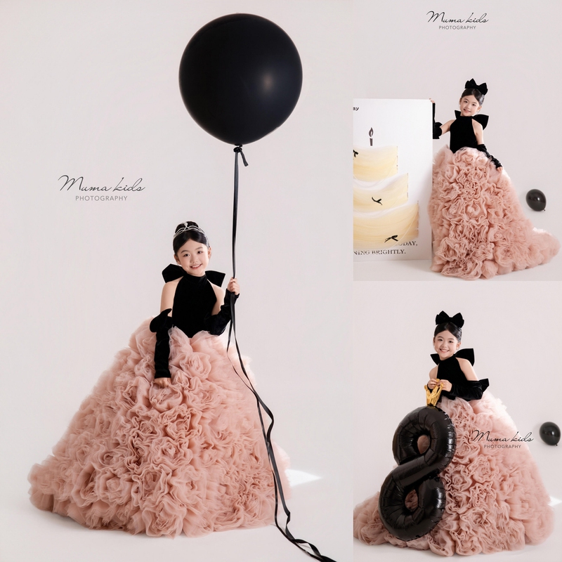 Heavy-Duty Rose-Themed Dress, Sweet Princess-Style Puffy Skirt, Birthday Party Host Piano Performance Gown, Pink Trailing Dress
