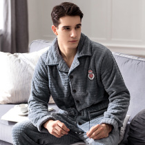 Fenteng autumn and winter coral velvet pajamas men long sleeve warm padded velvet flannel youth large size home clothing set