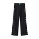 The same style as Zhu Zhixin! Chemical girl button rich jeans women's spring and autumn high waist thin flared pants