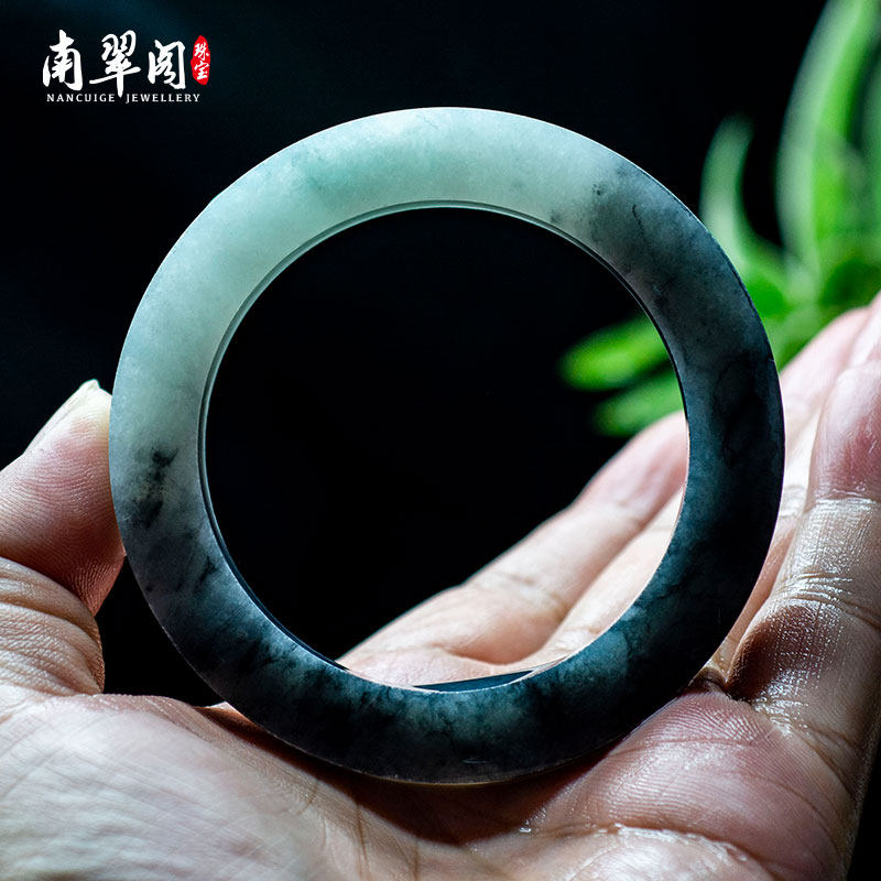 半山半水の高冰種缅甸翡翠バングル 2個セット大清乾隆年製古董品