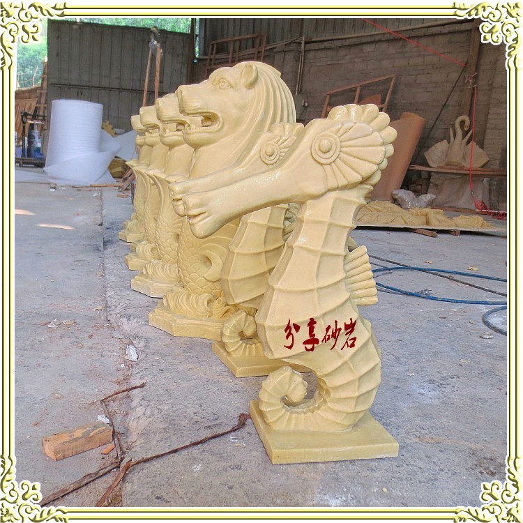 Sandstone fountain garden landscape sculpture relief industrial park community courtyard water spray small seahorse round sculpture