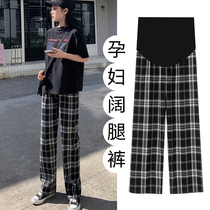 Pregnant Woman Broadlegged Pants Spring Autumn Outwear Toabdominal Straight Drum Long Pants 2022 Womens New Spring Comfort Black And White Plaid Pants