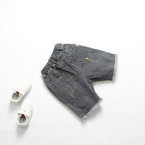 Children Summer version Korean version Pants Boy Pants Boy Jeans Shorts Deep Grey Full Cotton 50% Jeans
