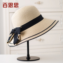 Straw hat womens summer sun shade hat beach sun hat beach sun hat beach folding fashion Korean version of Wild England