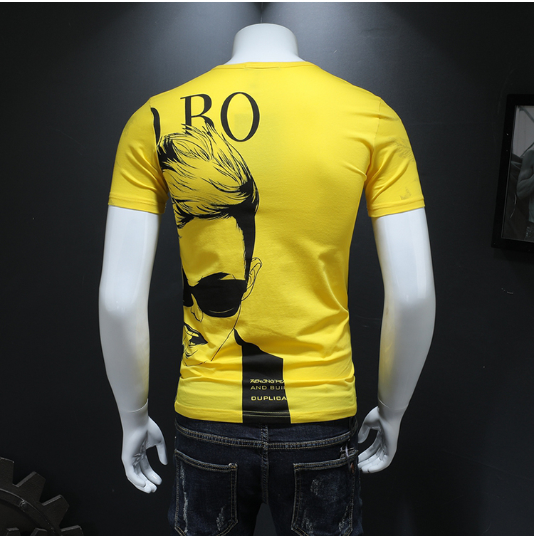Áo thun nam ngắn tay mùa hè 2019 Mercerized Cotton In một nửa áo thun tay tròn cổ Slim nửa tay áo xu hướng Hàn Quốc - Áo phông ngắn áo thun thể thao nam