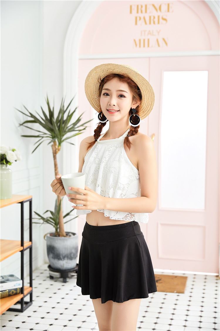 Áo tắm nữ Hàn Quốc chia váy spa kiểu phẳng góc lưới bảo thủ ngực nhỏ thu thập che bụng sinh viên váy bơi tươi đồ bơi nữ 2 mảnh
