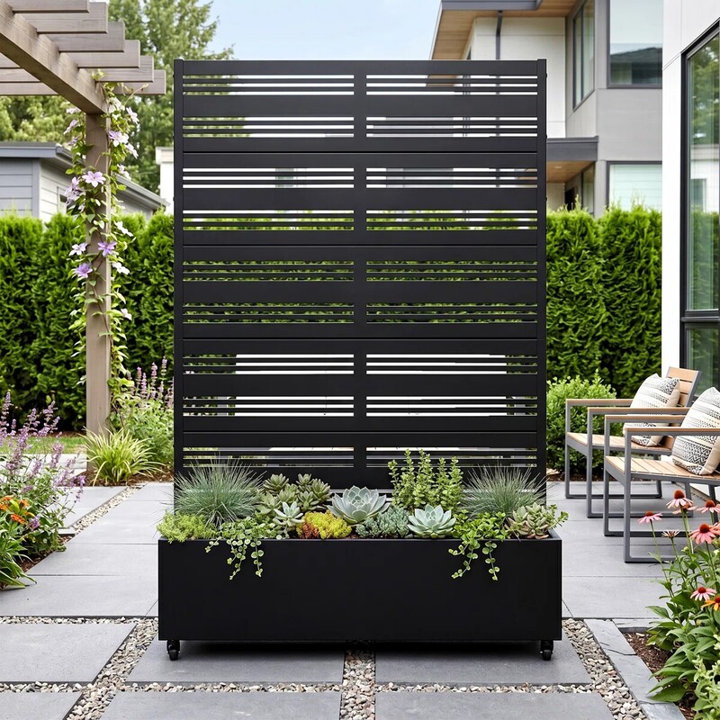 Outdoor Partition Flower Box for Villa Courtyard, Movable Green Plant Flower Trough, Terrace Privacy Screen, Landscape Fence Planting Box