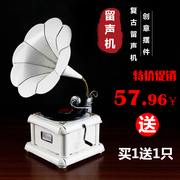 đầu đĩa than micro dd7 American retro phonograph đồ trang trí nhỏ trang trí nhà phòng khách rượu vang tủ đồ trang sức ghi người chơi mô hình màu đỏ trắng - Máy hát 	máy nghe nhạc đĩa than victrola