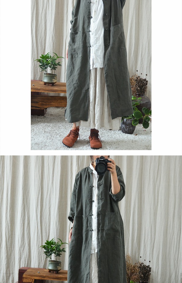 Bản gốc Trung Quốc Zen Zen Women Áo khoác dài lỏng lẻo Quạt dày văn học Áo cổ điển Áo gió - Trench Coat áo khoác dài nữ
