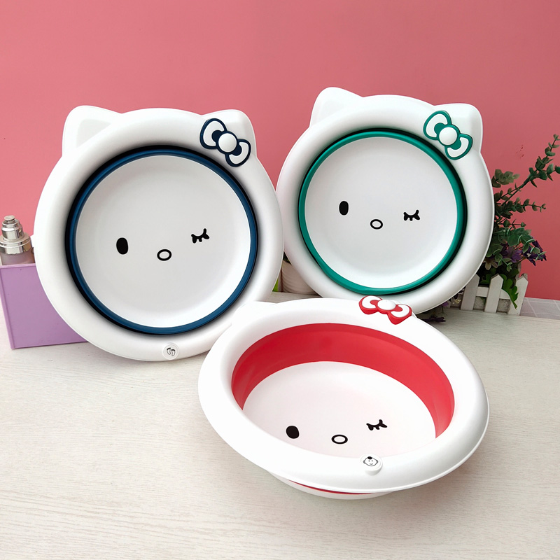 Newborn Baby Baby Can Fold Washbasin Cute Student Dormitory with tourist portable basin Girl Hearts Plastic