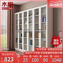 Modern simple glass door bookcase bookshelf two door three door locker office file cabinet dustproof solid wood display cabinet