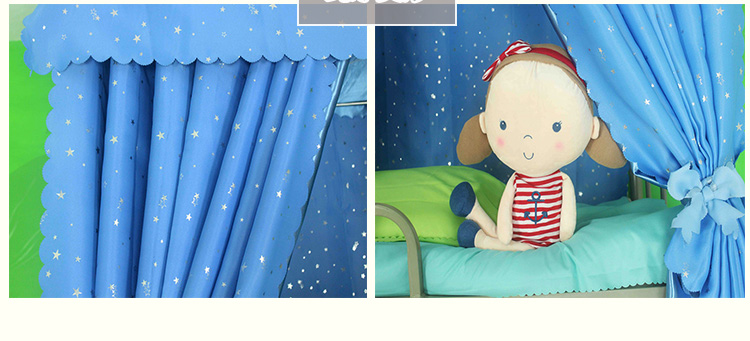 Rèm cửa phòng ngủ tập thể trên giường ngủ tập thể, vải màn trên phòng ngủ, khăn trải giường màu xanh da trời, bóng vật lý và thông gió, giường dưới, giường rèm che giường tầng ký túc xá