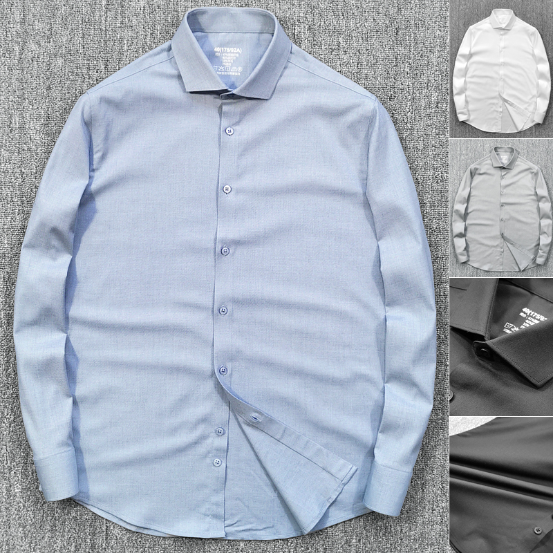 Italian Style 2000-Grade Modal Wool Stretch Anti-Wrinkle Spring Men's High-End Business Windsor Collar Thin Long-Sleeve Shirt Italian Style 2000-Grade Modal Wool Stretch Anti-Wrinkle Spring Men's High-End Business Windsor Collar Thin Long-Sleeve Shirt