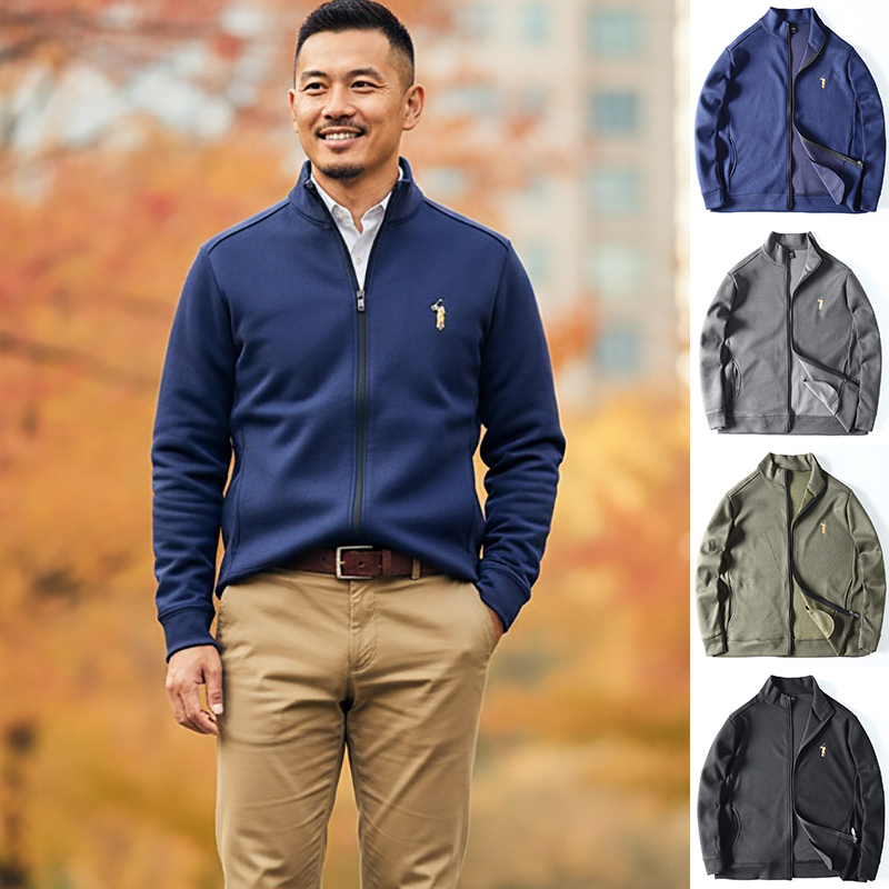 Polo High-End Glutinous Velvet Warm and Stretchy Autumn and Winter Men's American-Style Golf Sports Casual Stand-Up Collar Jacket Polo High-End Glutinous Velvet Warm and Stretchy Autumn and Winter Men's American-Style Golf Sports Casual Stand-Up Collar Jacket