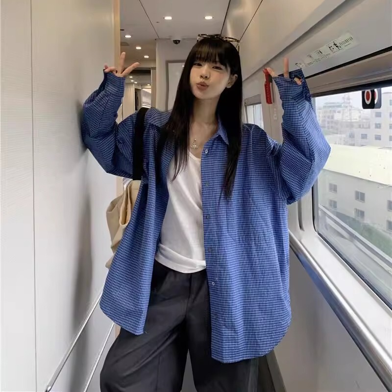 Yoogirls Loose-Fitting Blue Plaid Long-Sleeved Shirt Jacket for Women Spring and Summer Sun Protection High-End Plaid Shirt Yoogirls Loose-Fitting Blue Plaid Long-Sleeved Shirt Jacket for Women Spring and Summer Sun Protection High-End Plaid Shirt