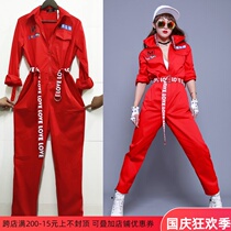2021 new HIPHOP street dance performance costume team dance competition performance set red one-piece pants