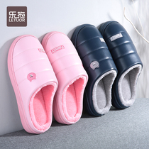 Autumn and winter couples cotton slippers female home thick bottom winter bag with waterproof Pukin indoor plush men winter