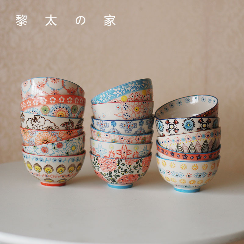 Li Tai's Home Underglaze Color Hand-painted Ceramic Rice Bowl High-value household rice bowl 4 5 inch dishwasher safe