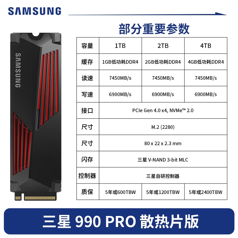 Samsung 990pro твердотельный накопитель 2 ТБ настольный 4Т встроенный M.2 игровый 1Т высокоскоростной SSD 9100 PCIe 5.0