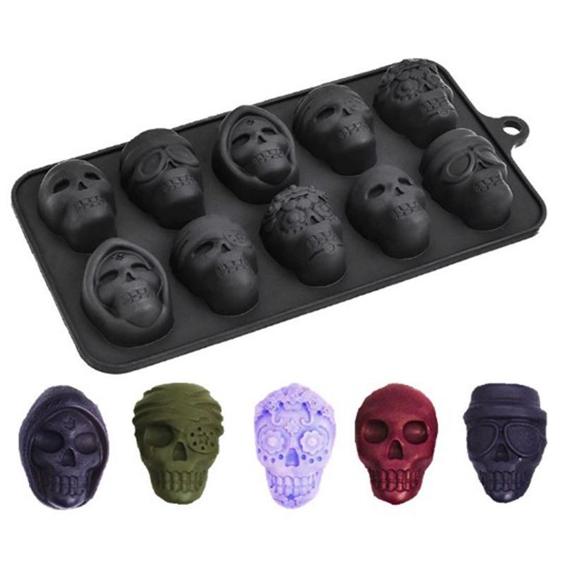 Halloween 10-Piece Skull Silicone Chocolate Jelly Pudding Candy Ice Mold Fondant Cake Decoration Mold Halloween 10-Piece Skull Silicone Chocolate Jelly Pudding Candy Ice Mold Fondant Cake Decoration Mold