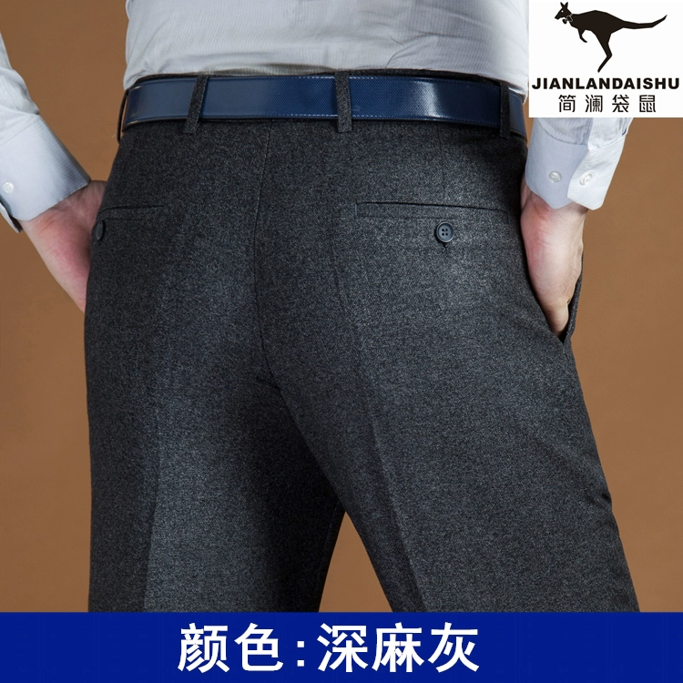 2018 len mùa đông và quần len nam dày trung niên kinh doanh bình thường quần len phù hợp với quần miễn phí nóng lỏng quần thẳng quần âu