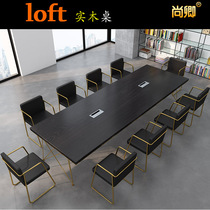 loft large solid wood conference table long table simple modern long bar reception table and chair combination negotiation table work table