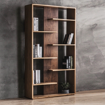 loft American simple bookshelf solid wood partition floor shelf living room iron shelf retro industrial wind partition