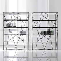 loft American simple bookshelf solid wood partition floor shelf living room iron shelf retro industrial wind partition