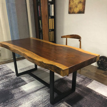 Solid wood board tea table and chair combination office meeting coffee table Chinese log big class boss President long table